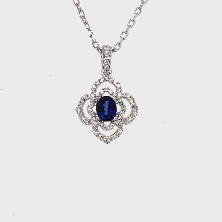 Diamond Pendant With Blue Sapphire