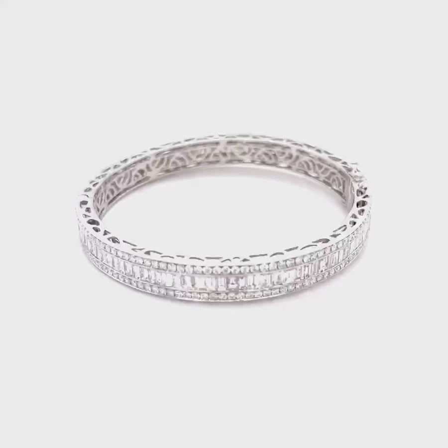 Diamond Bangle With Round And Tapered Baguette Diamonds