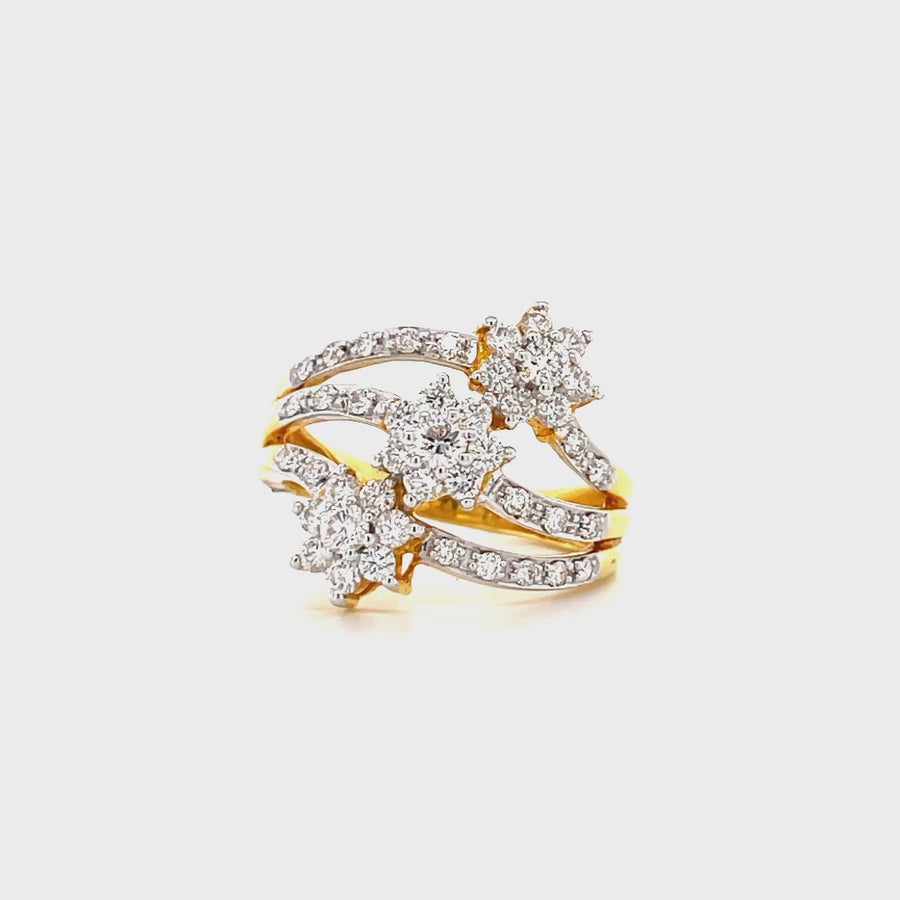 Gold Diamond Ring In Floral Design 