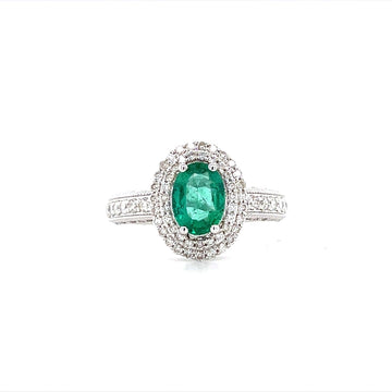 Oval Ring With Diamonds And Emerald