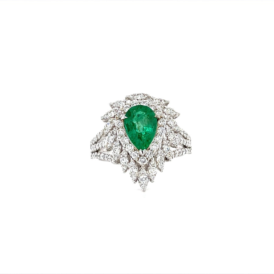 Pear Shaped Emerald Diamond Ring