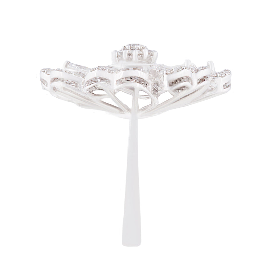 Cluster Set Diamond Ring Side View 18 Kt White Gold