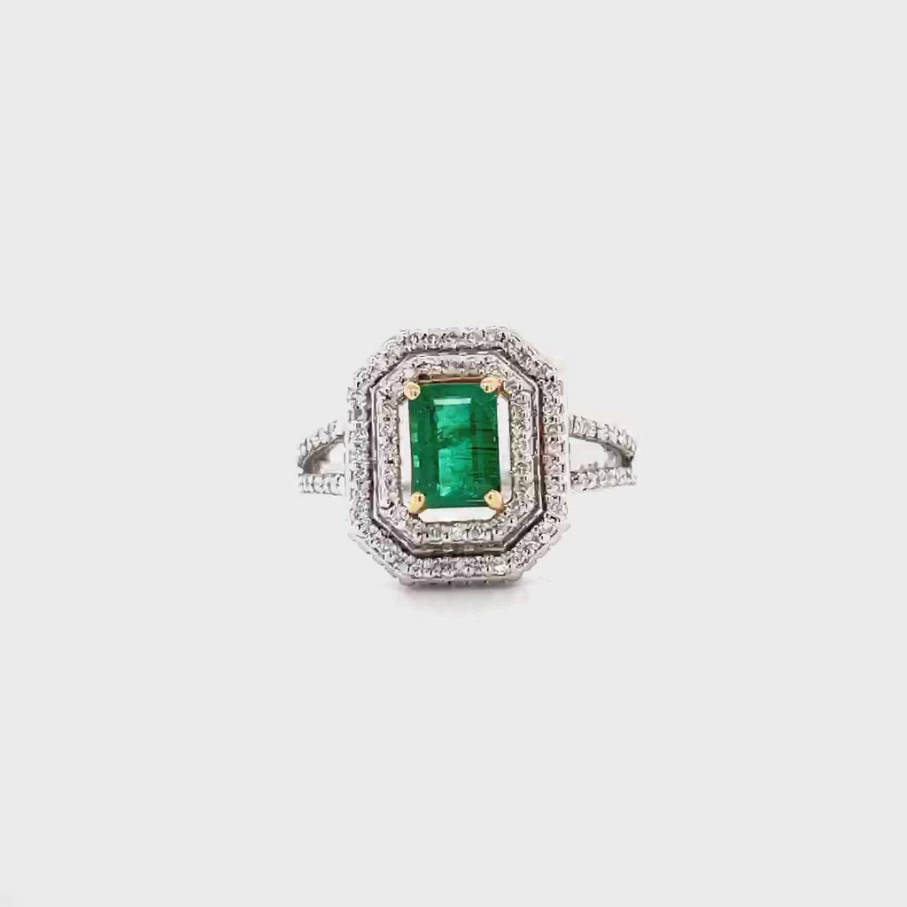 Emerald And Diamond Ring In White Gold